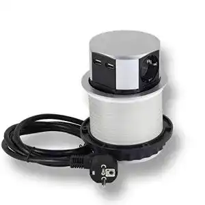 Versenkbare Steckdose Vorex, 3x Schuko, 2x USB, 1,4m Kabel