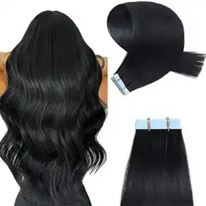 Tape-Extensions YILITE Echthaar 50cm Pechschwarz Seidig