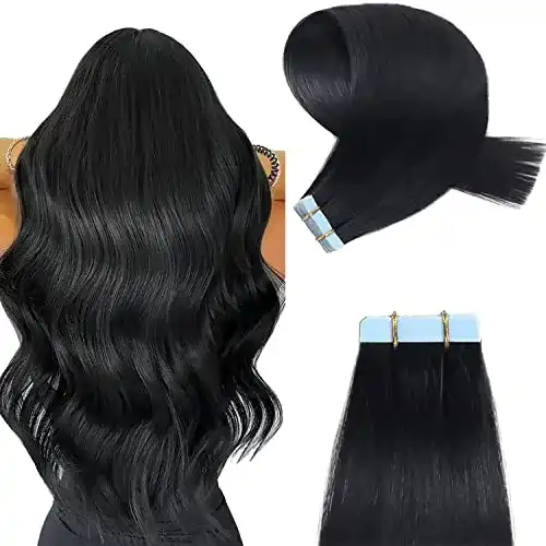 Tape-Extensions YILITE Echthaar 50cm Pechschwarz Seidig