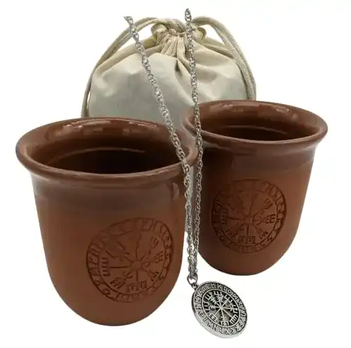 Tonbecher Töpferey Set Vegvisir Keramik Becher mit Gravur