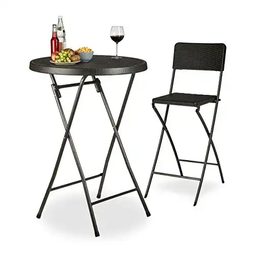 Stehtisch Relaxdays klappbar BASTIAN rund, Rattan-Optik