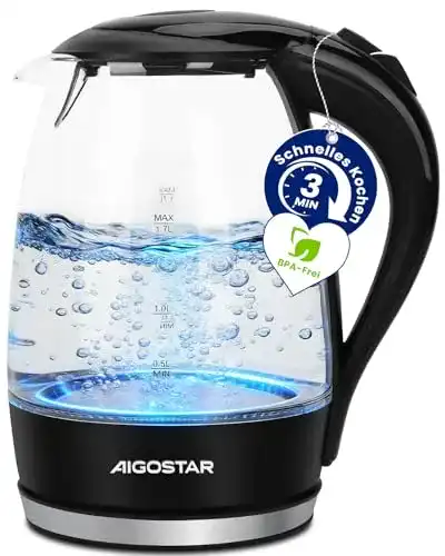 Wasserkocher Aigostar Adam, Borosilikat Glas, LED-Beleuchtung