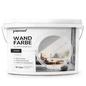 Wandfarbe Preismaxx , weiß, gute Deckkraft Klasse 2, matt, 10 Liter