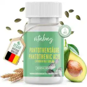 Vitamin B5 vitabay Pantothensäure 500 mg, 100 vegane Kapseln