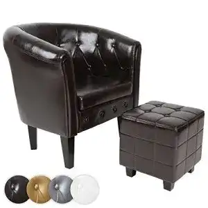 Antik-Sessel MIADOMODO ® Chesterfield Sessel mit Hocker