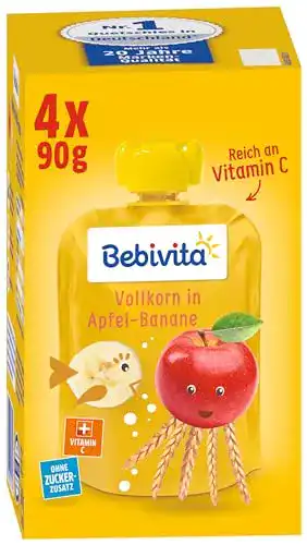 Quetschies Bebivita Kinder-Spaß Frucht und Getreide, 4 x 4 x 90 g