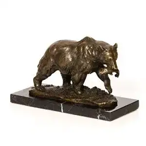 Bronzefigur aubaho Bronzeskulptur Grizzly Bär Fisch Bronze Skulptur