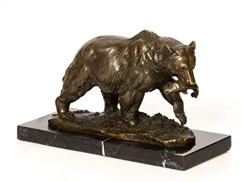 Bronzefigur aubaho Bronzeskulptur Grizzly Bär Fisch Bronze Skulptur