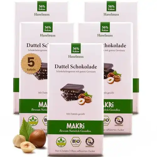 Nussschokolade Makri Dattel Schokolade – Haselnuss (5x 85g)