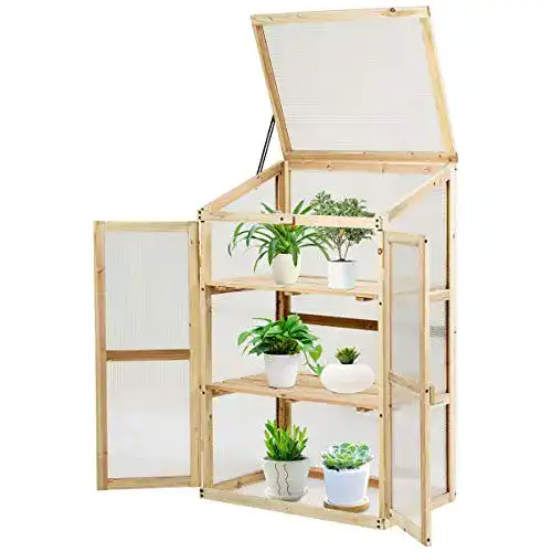 Mini-Gewächshaus COSTWAY Frühbeet Hochbeet Pflanzkasten