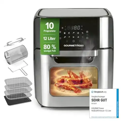 Heißluftfritteuse 12 Liter GOURMETmaxx Digitale XXL Edelstahl