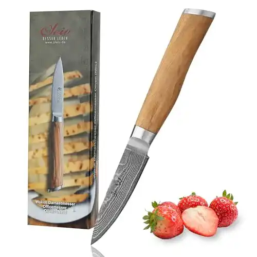 Officemesser Wakoli Olive Damastmesser, 8,50cm Klinge