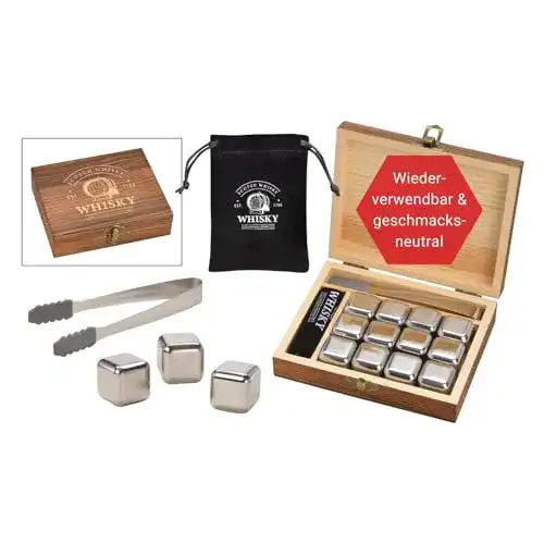 Edelstahl-Eiswürfel WOMA 12 Whisky Steine Edelstahl inkl. Zange