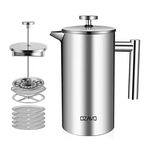 French-Press Edelstahl OZAVO Kaffeebereiter, mit Edelstahlfilter