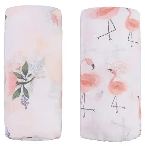 Pucktuch Little Jump Musselin Decke, 2 Stück, Floral & Flamingo
