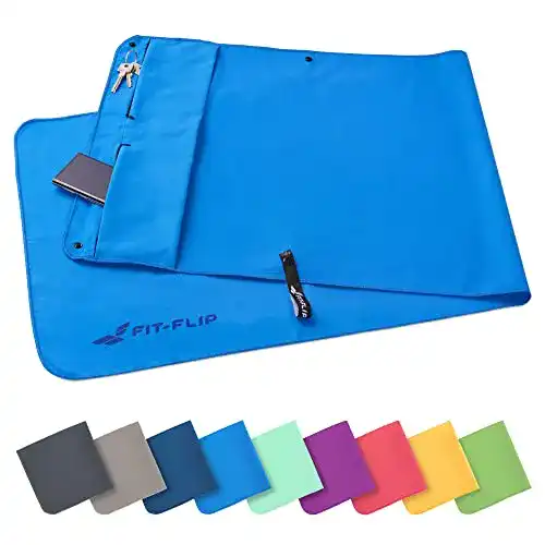 Sporthandtuch Fit-Flip Fitness Handtuch Set mit Reißverschluss Fach