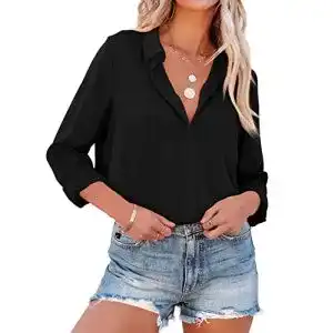 Schwarze Bluse NONSAR Bluse Damen Elegant Lange Ärmel