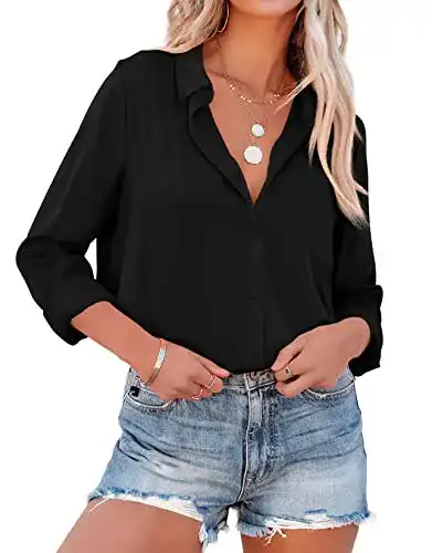 Schwarze Bluse NONSAR Bluse Damen Elegant Lange Ärmel