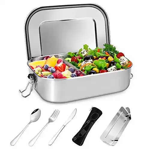 Edelstahl-Brotdose Gifort, Besteck und Bestecktasche, 1400ml