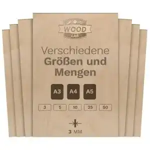 Sperrholzplatte Wood Lab 10 x A4 aus Birkenholz, 3 mm