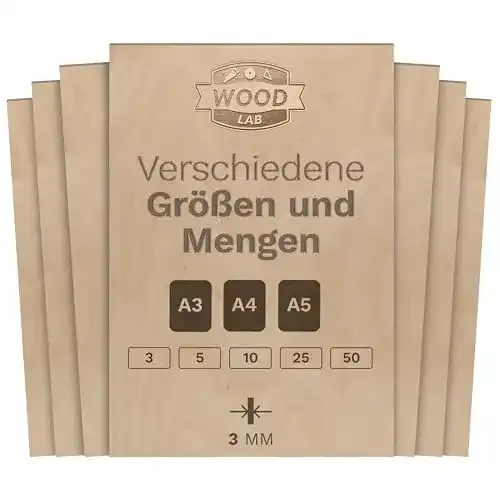 Sperrholzplatte Wood Lab 10 x A4 aus Birkenholz, 3 mm