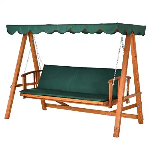 Hollywoodschaukel (Holz) Outsunny ® mit Sonnendach Echtholz