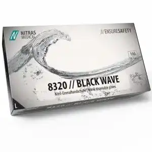 Einmalhandschuhe Nitras Medical 8320 BLACK WAVE Nitril-, Schwarz
