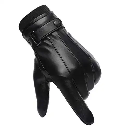 Handschuhe Herren Wepop Winter Faux Leder Warm Dick Vlies Winddicht