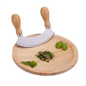 Wiegemesser mit Brett Relaxdays, einschneidige Klinge, mit Mulde
