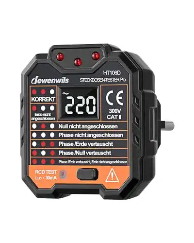 Steckdosentester dewenwils mit RCD-Prüfung LCD-Voltage-Display