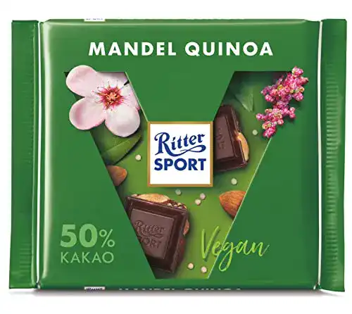 Vegane Schokolade Ritter Sport Dunkle Mandel Quinoa, 10 x 100 g