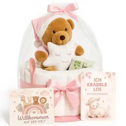 Windeltorte Homery in Rosa mit Kuscheltier