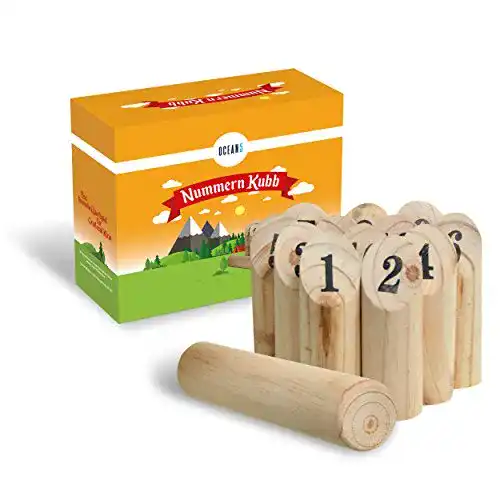 Mölkky Ocean 5 – Nummern Kubb – das Zahlen Wurfspiel