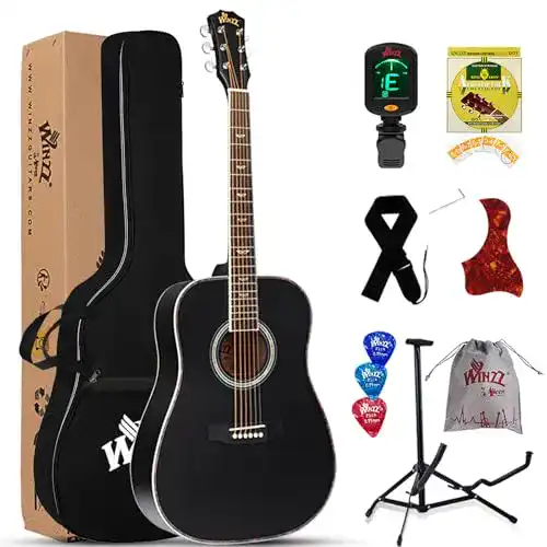 Anfänger-Gitarre Winzz Schwarz Akustikgitarren 4/4, Anfänger