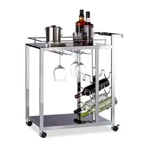 Servierwagen Relaxdays Glas BARON schwarz, Design Rund, Metall
