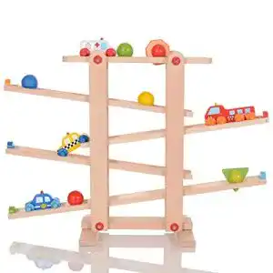 Holzrennbahn LCP Kids Auto Holz-Kugelbahn mit 10 Rollelementen