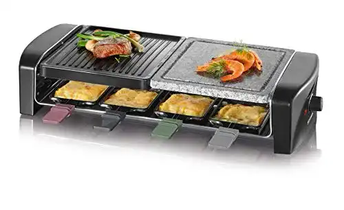 Raclette SEVERIN -Grill mit Naturgrillstein und Gussplatt
