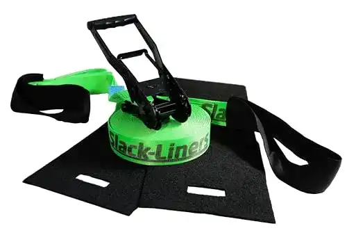 Slackline Slack-Liners 4 Teiliges -Set LEUCHTGRÜN – 50mm breit