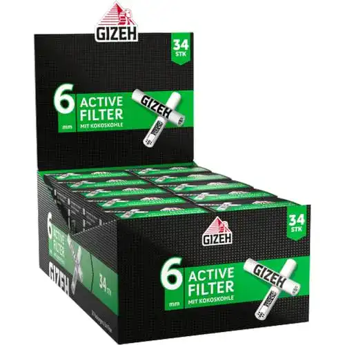 Aktivkohlefilter Gizeh Active Tips, Keramikkappen, 10 x 34 Filter