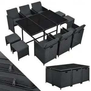 Gartenmöbel-Set Juskys Polyrattan Sitzgruppe Baracoa XL 11-teilig