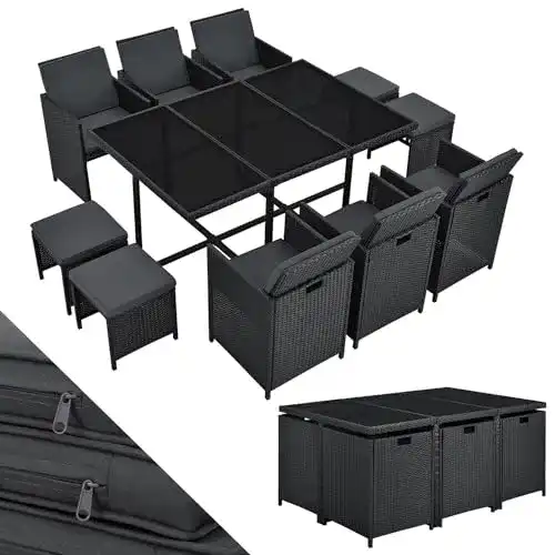 Gartenmöbel-Set Juskys Polyrattan Sitzgruppe Baracoa XL 11-teilig