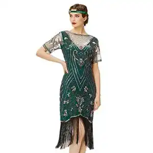 Cocktailkleid Coucoland 1920s Kleid Kurz Fransen Ärmel Rund
