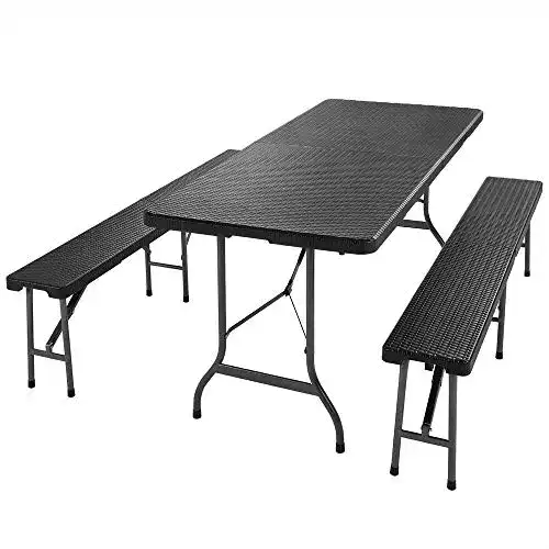 Bierzeltgarnitur Casaria 3 TLG Camping Set Rattan Optik