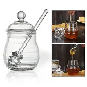 Honigglas OFKPO Glas Honiggläser mit Honiglöffel, transparent