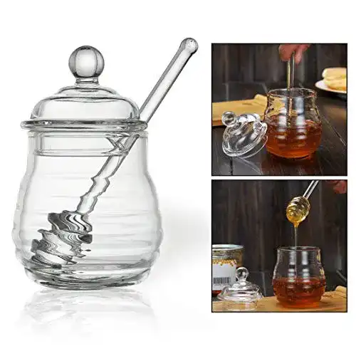 Honigglas OFKPO Glas Honiggläser mit Honiglöffel, transparent