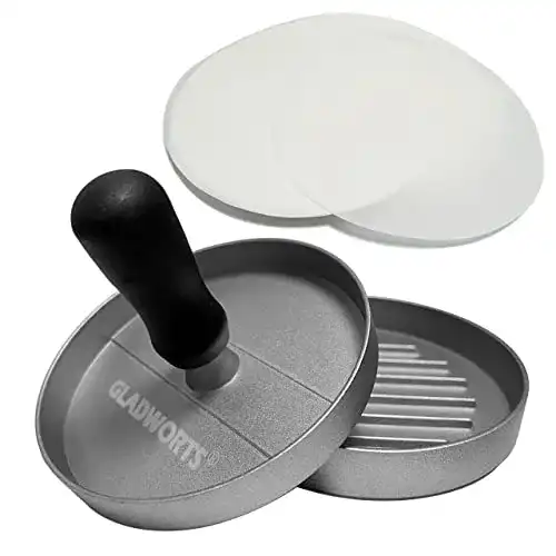 Burgerpresse Gladworts Antihaft + 100 Backpapier