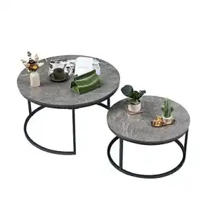 Marmor-Couchtisch Soayone Couchtisch Rund 2er Set, Dunkelgrau