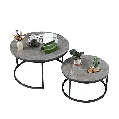 Marmor-Couchtisch Soayone Couchtisch Rund 2er Set, Dunkelgrau
