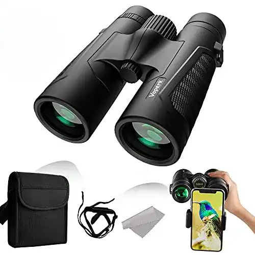 Fernglas 12×42 VoPErk, Großes Sichtfeld HD, Smartphone-Adapter