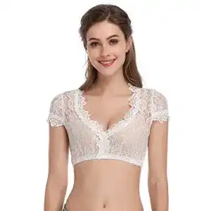 Dirndlbluse KOJOOIN Spitze Trachtenbluse für Oktoberfest Weiß